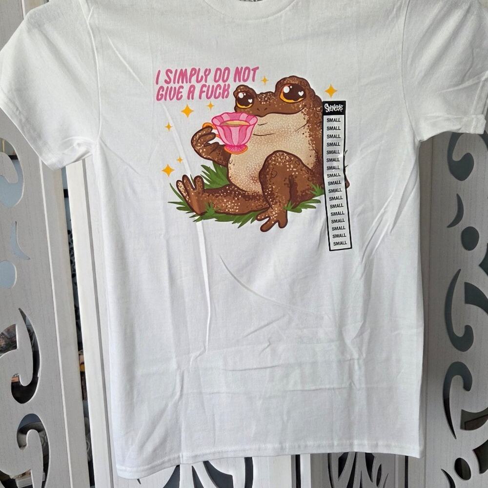 A-Ziggies Frog Funny Graphic T-Shirt White Small I Simply Do Not Give A Fuch NWT